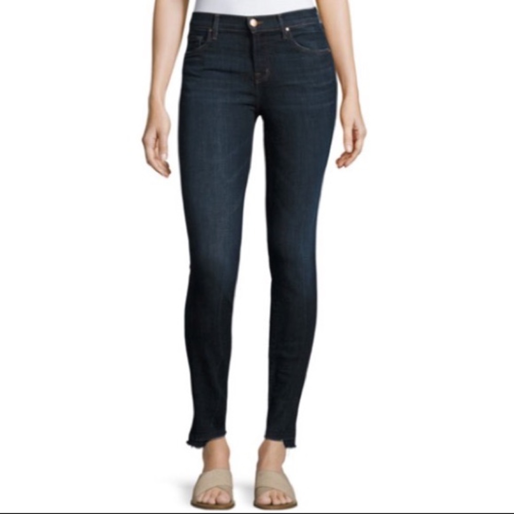 J Brand 811 Mid-Rise Skinny Jeans with Step Hem, Disguise dark‎ wash